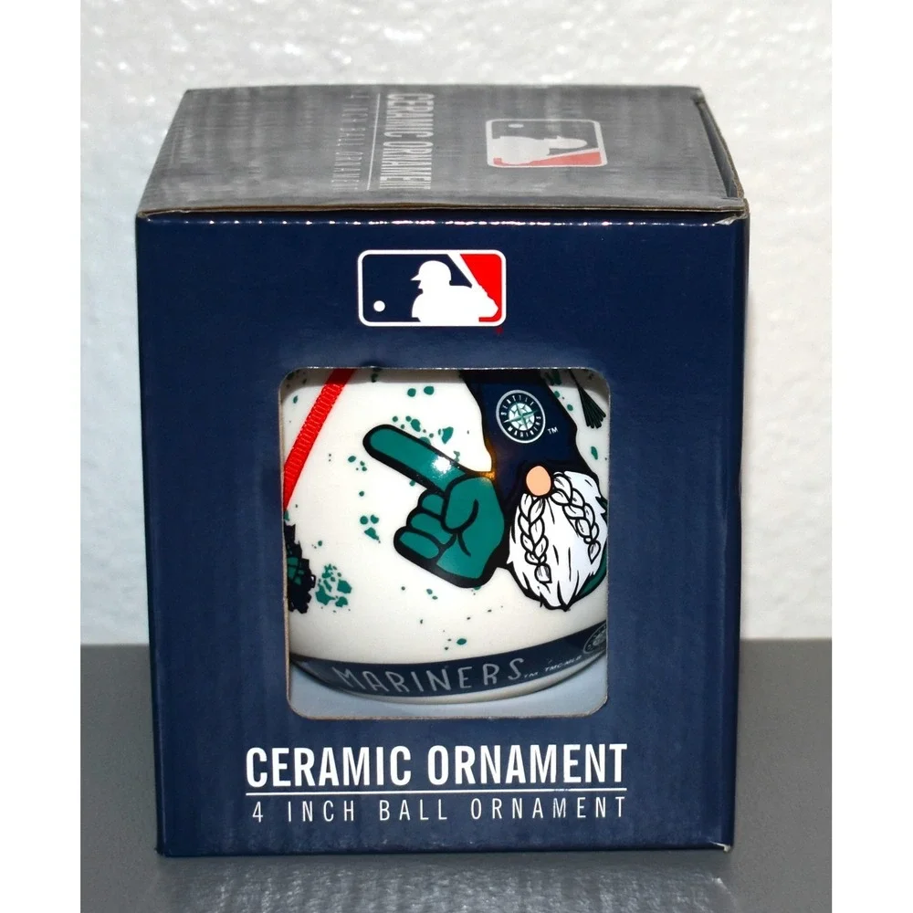 MLB Seattle Mariners Ball Ornament Unisex 4 Inch White New Gnome Fan Ceramic